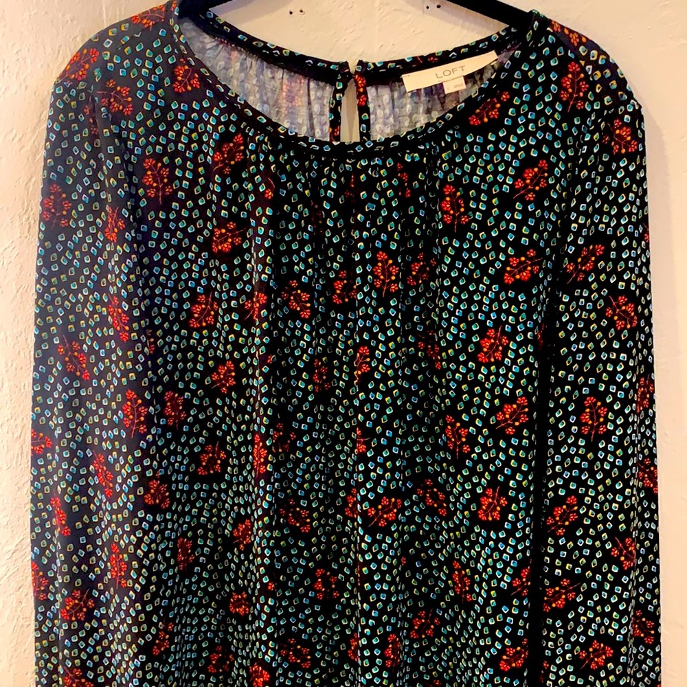 Loft. Long sleeve mixed media top. Size L